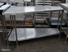 Stainless steel counter top table with shelf - 75 x 150 x 96cm