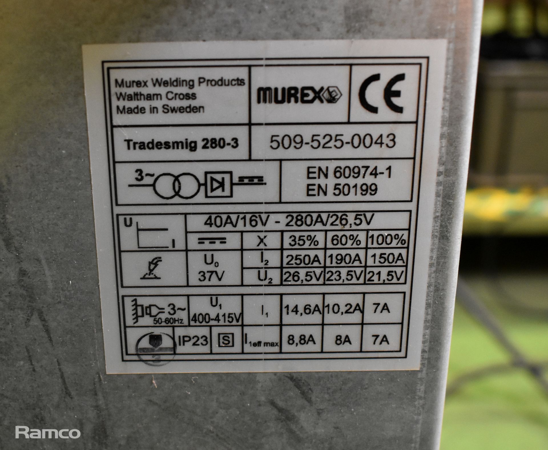 Murex Tradesmig 280-3 three phase MIG welder - Image 8 of 8