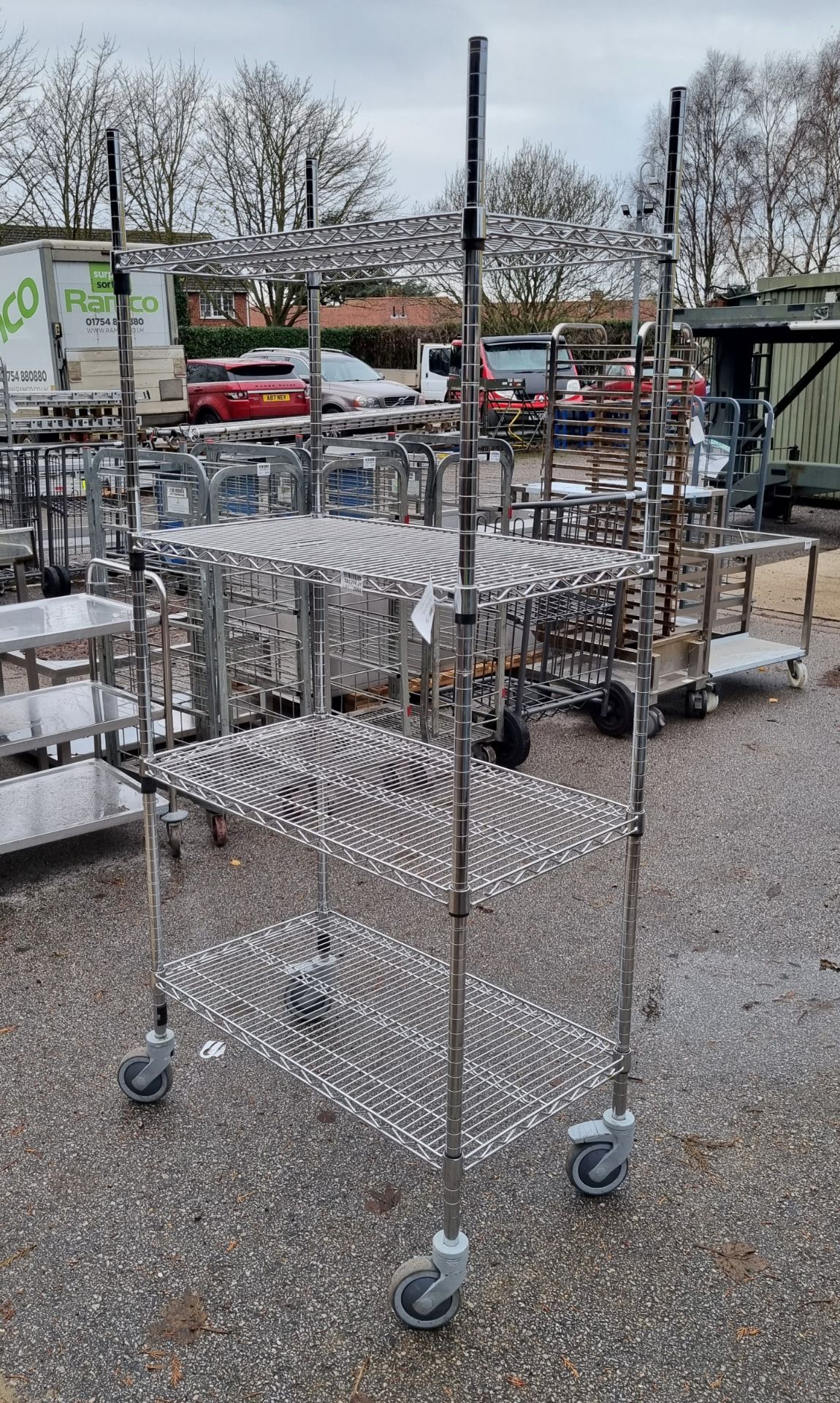 Stainless steel catering racking 4 x shelf on wheels - Image 2 of 2