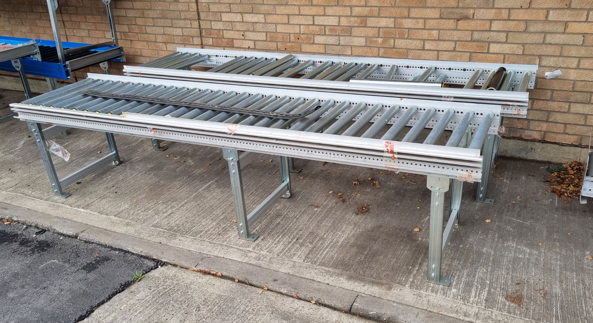 2x Metal roller conveyor belt section, 3m length - Image 2 of 5