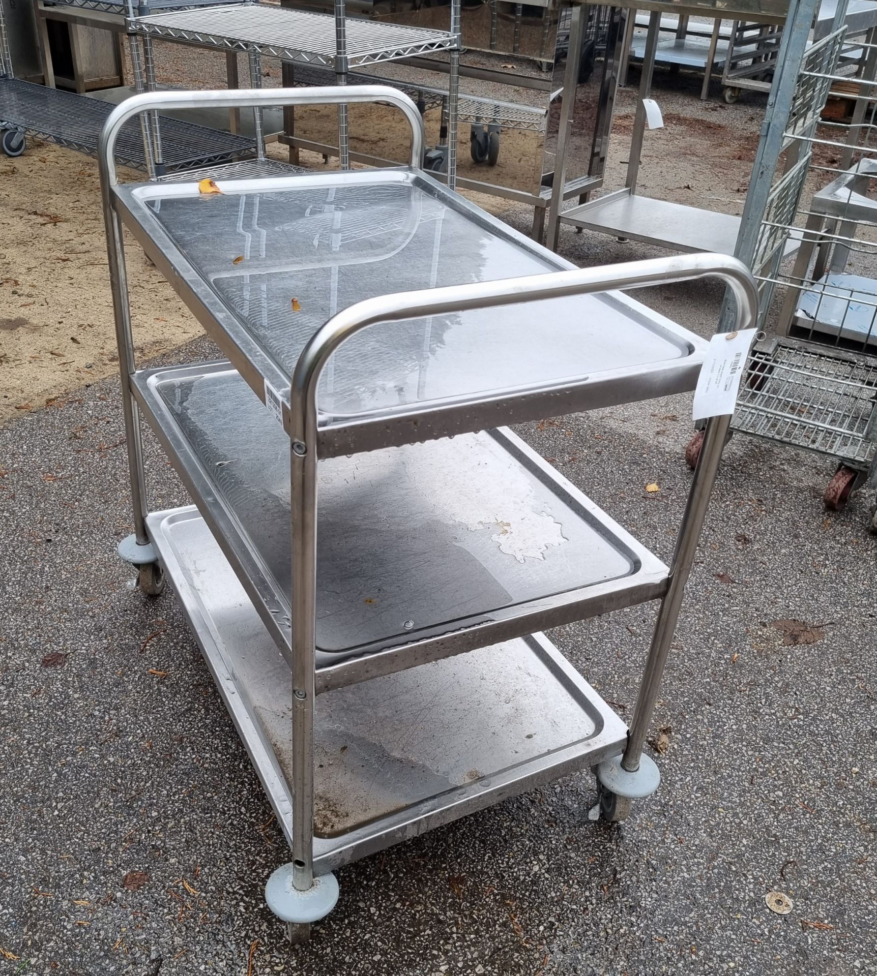 Stainless steel trolly on wheels 3 x shelf - Image 2 of 2