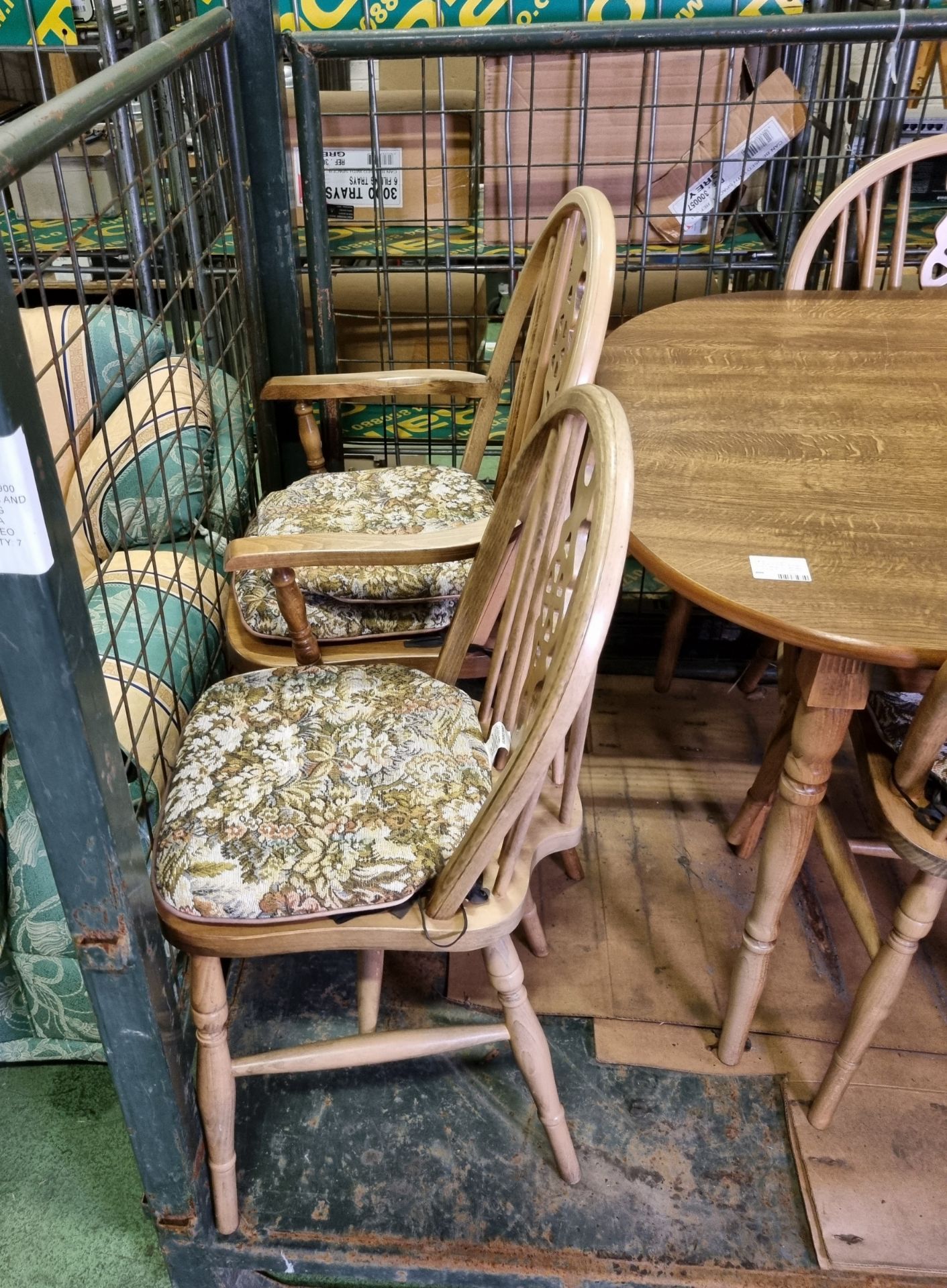 Wooden dining table and chair set with tapestry style cushions - table dimensions: 152 x 83 x 72cm - Image 3 of 7