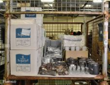 Catering equipment and supplies - tea pots, cups, cutlery, salt pourers, tea towels and table covers