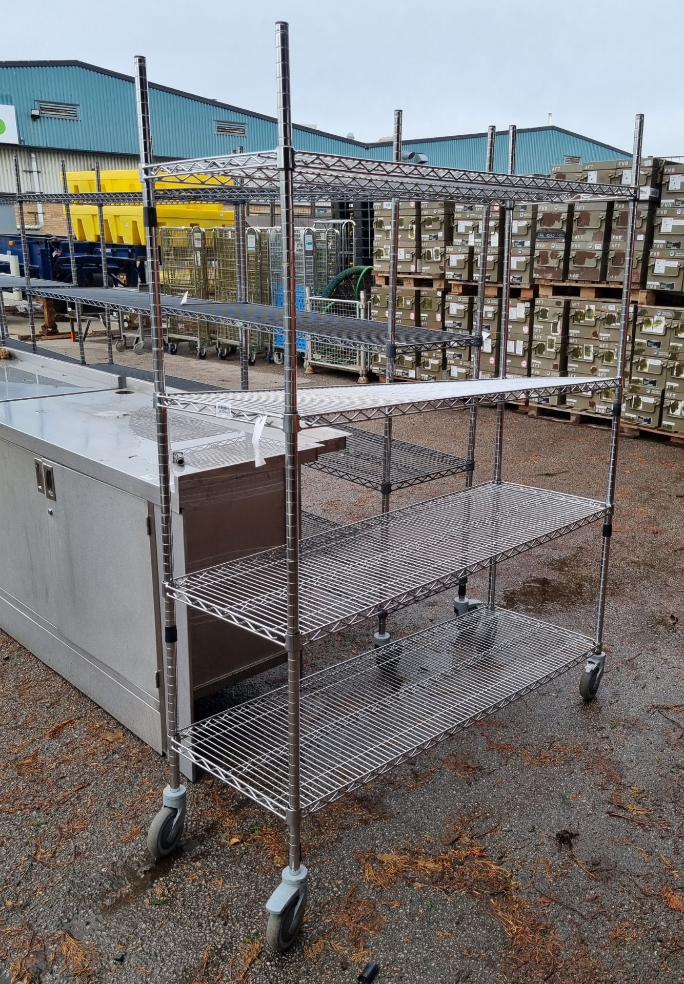 Stainless steel catering racking 4 x shelf on wheels - Image 2 of 2