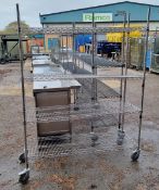 Stainless steel catering racking 4 x shelf on wheels