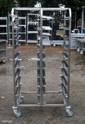 Stainless steel twin tray rack on wheels - L840 x D565 x H1650mm