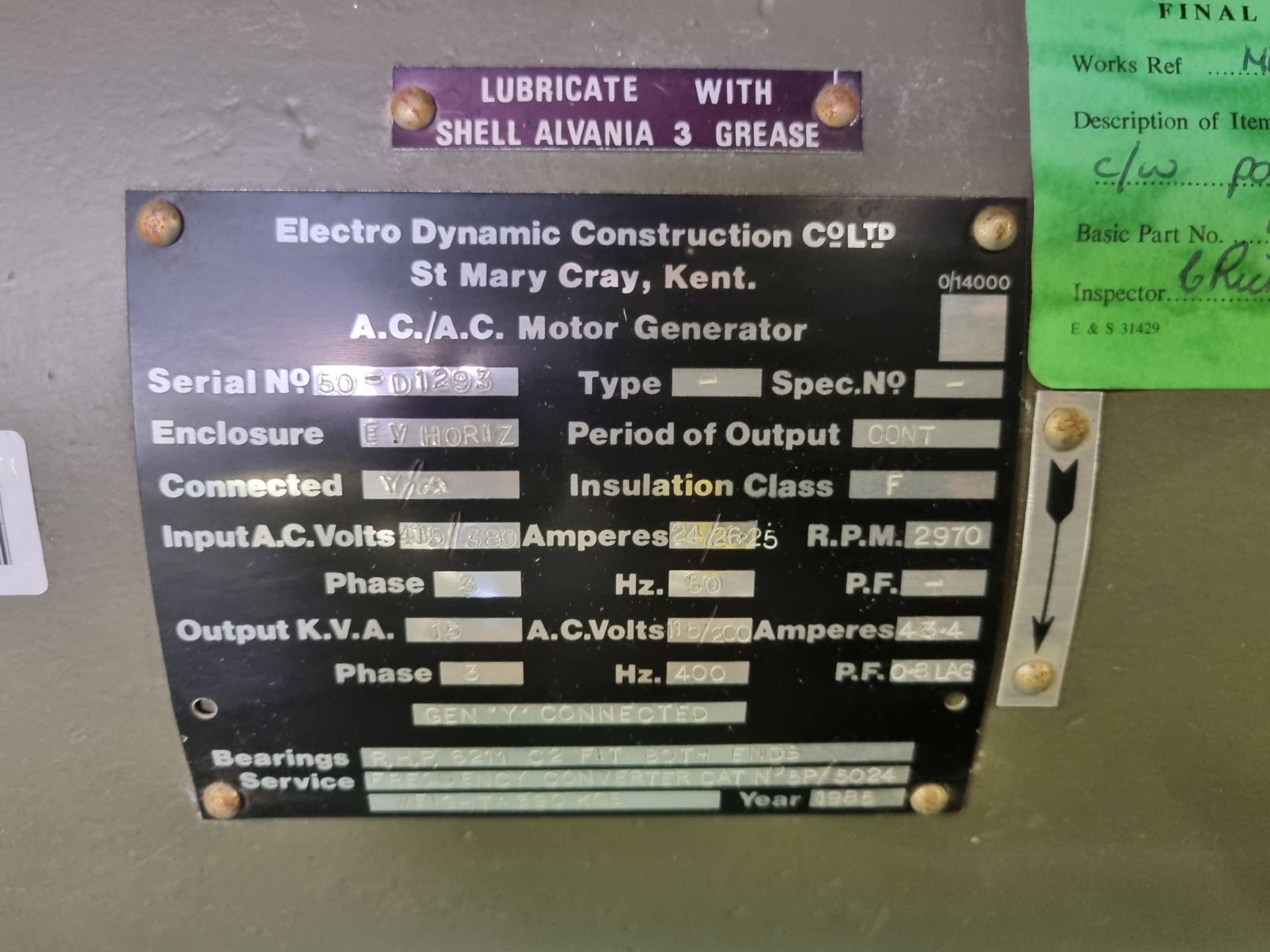 AC generator motor with power control panel unit - 415 / 380V - 2970 RPM - 43.4 A - 15KVA - 3phase - Image 6 of 9