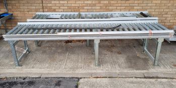 2x Metal roller conveyor belt section, 3m length