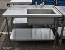 Stainless steel sink basin unit with shelf - 65 x 120 x 104cm