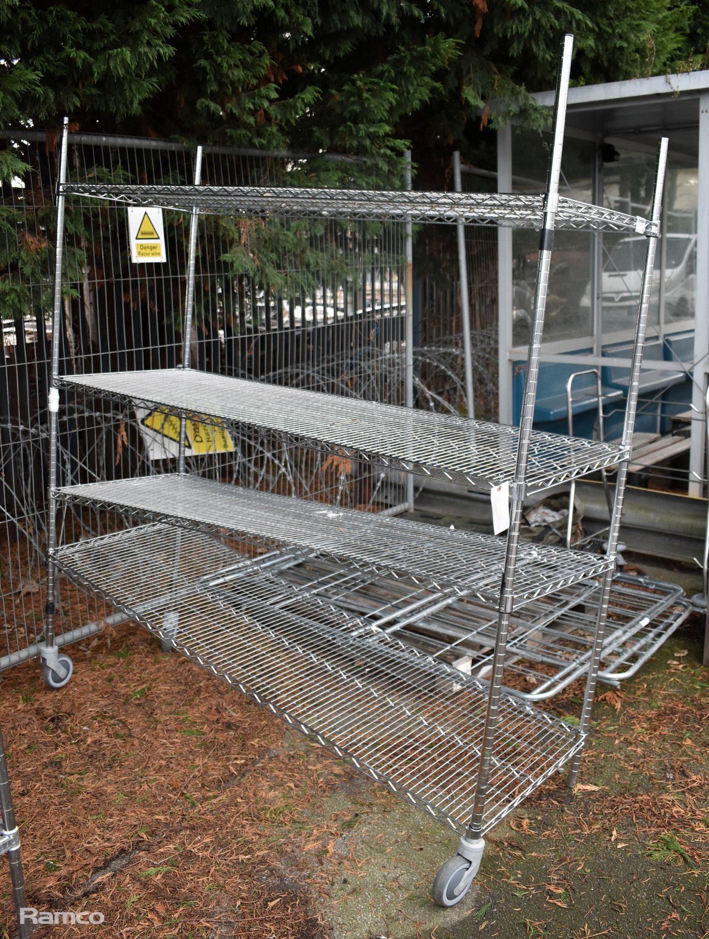 Stainless steel catering racking 4 x shelf on wheels - Image 2 of 3