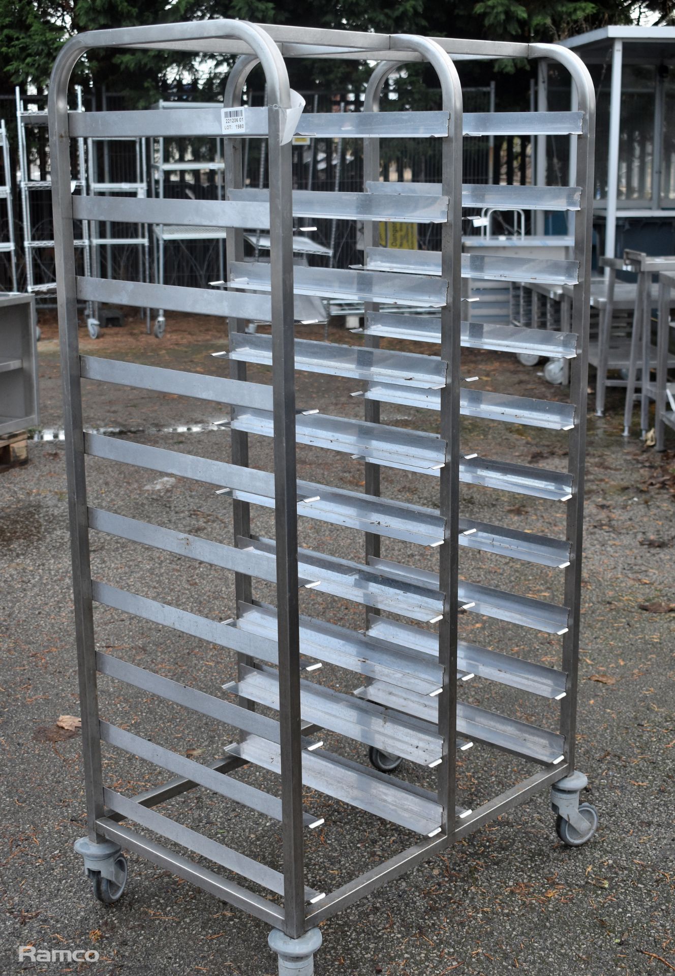 Stainless steel twin tray rack on wheels - L840 x D565 x H1650mm - Image 2 of 3