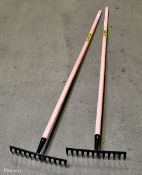 2x Carter's wooden handle garden rakes