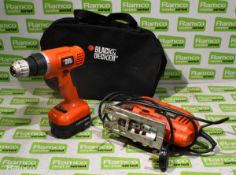 1x Black & Decker KB663E Jigsaw, 1x Black & Decker EPC12 Combi Drill - in bag