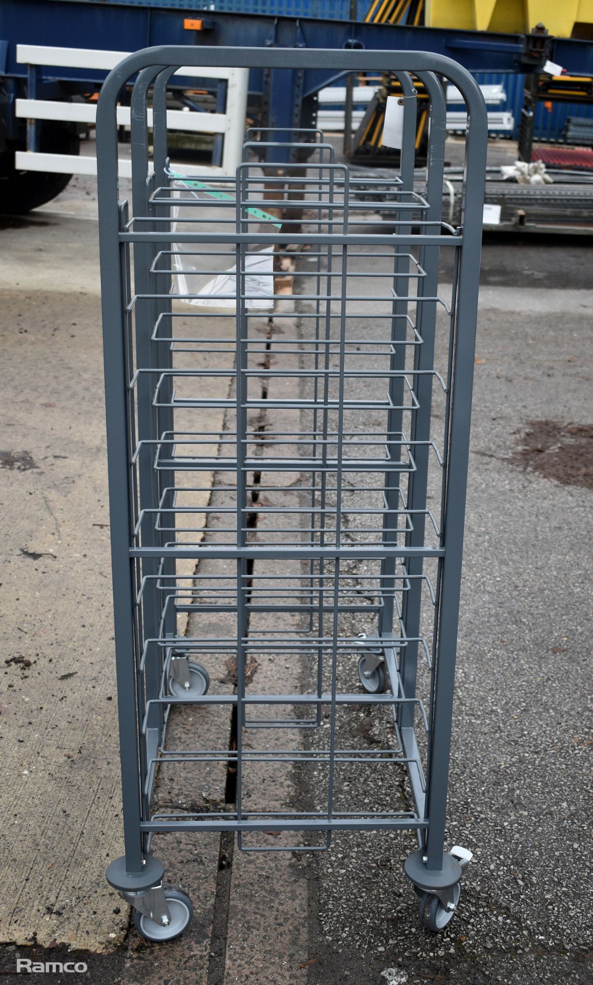 Brushed steel twin tray rack on wheels - Image 3 of 3