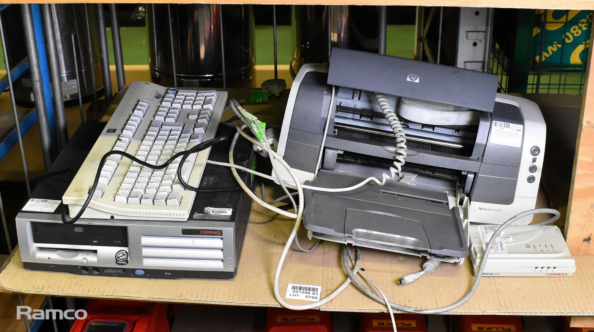 Compaq computer tower, keyboard, mouse and HP deskjet 6122 printer - no monitor