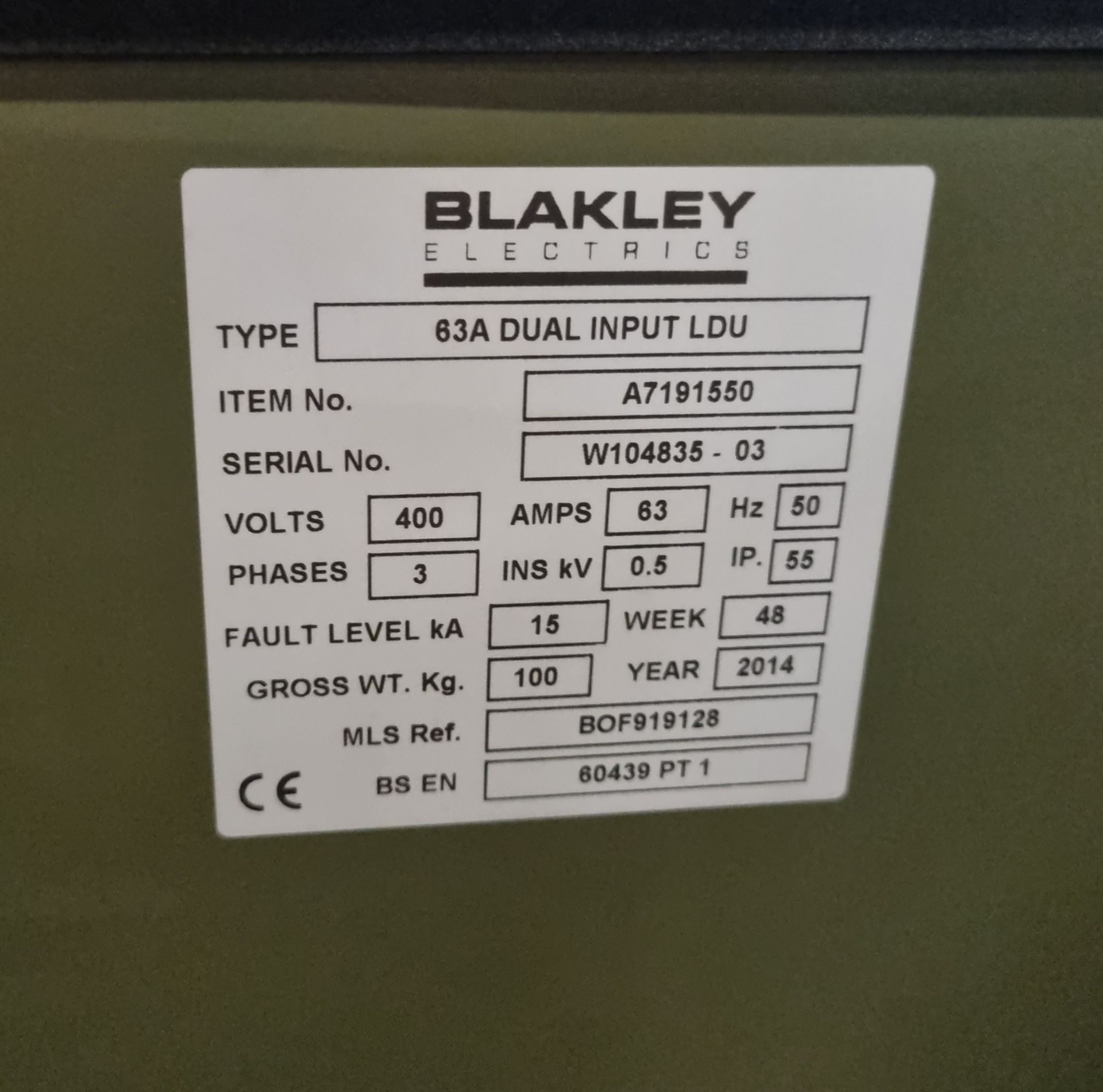 Blakley Electrics 63A Dual Input LDU - 400V - 3 phase - 63A - 50hz - Image 7 of 7