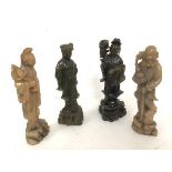 A group of Chinese carved hardstone figures, including one Gentleman with double gourd vase, and