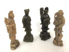 A group of Chinese carved hardstone figures, including one Gentleman with double gourd vase, and