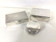A 1940s London silver cigarette box with engraved names to top (5cm x 13cm x 9cm), another 1920s/30s