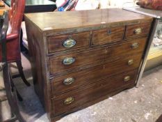 An early 19thc Scottish mahogany chest of drawers fitted three short drawers above three graduated