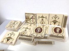 A quantity of Victorian style tiles decorated with Adam inspired design