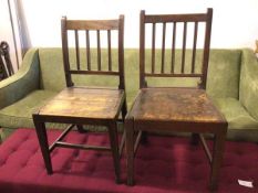 A near pair of 18thc Scottish side chairs, with later pine seats, both on tapering square supports