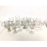 An assortment of 19thc and 20thc. glasses, mostly stemware including port glasses, wine glasses,