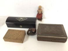 A mixed lot including an Anglo Indian carved box, a box, probably ebony with mother of pearl