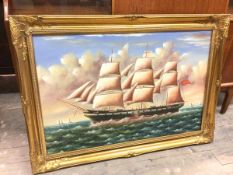 Contemporary school, Maritime Scene with Tall ship, oil on canvas (60cm x 90cm)