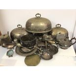A large quantity of Epns including serving dish lids, teapot, coffee pot, coaster, flasks etc. (a