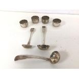 An 1815 Scottish silver ladle, a Georgian silver ladle and a set of five London silver gadrooned