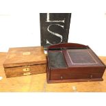 A late 19thc/early 20thc campaign style box, with hinged lid above a single drawer, with a small