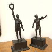 Two 1930s/40s cast metal sculptures, possibly associated to The Olympics (taller: 26cm)