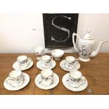 A Coalport Paradise pattern coffee service with coffee pot (20cm x 21cm x 10cm), six demi tasse cups