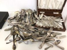 A large quantity of Epns flatware including forks, knives, spoons including bone spoons etc. (a