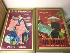 An Air France Paris to Tokyo Flight Advertisment poster, inscribed Yasse Tabuchi, 1952, re