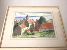 W. Rovens, Village overlooking Harbour, watercolour, signed and dated 1951 bottom right (27cm x