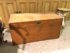 A late 19thc/early 20thc camphor wood campaign trunk with drop brass handles to sides and two
