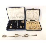 A set of six 1930s Birmingham silver coffee spoons in original box and a part set of three Edwardian