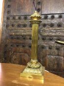A brass table lamp of Classical column form (42cm x 15cm x 15cm)