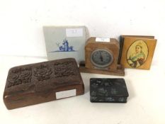 A mixed lot including a mantel thermometer bearing plaque inscribed From the Teak of HMS Champion (