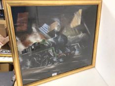 Andrew Hunter, The Engine Shed, oil, signed bottom right (52cm x 62cm)