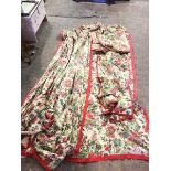 A pair of lined and interlined country house chintz long curtains, with floral pattern (each: