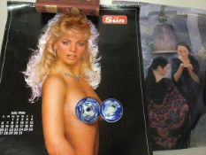 A 1986 The Sun Page 3 Girl calendar also a photoprint of two Japanese Ladies and a Geneological