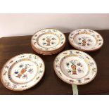 A set of six Woodseat dinner plates with chinoiserie decoration, impressed Minton BB to base (