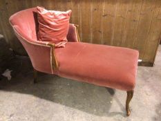 A late 19thc/early 20thc French chair back daybed with button back in pink velvet and moulded