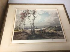 An early 20thc coloured print, Shepherd with Flock, signed bottom right (50cm x 60cm)