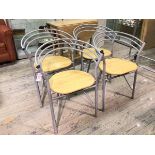 A set of four anodised metal beech seat dining chairs, c.1980/1990, with curved triple spar back (