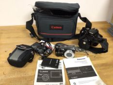 Photography interest: a Canon 350D digital camera, complete with travelling case and a Panasonic