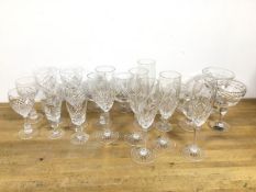 Assorted glass and crystal stemware, including six champagne flutes (21cm), two brandy goblets,